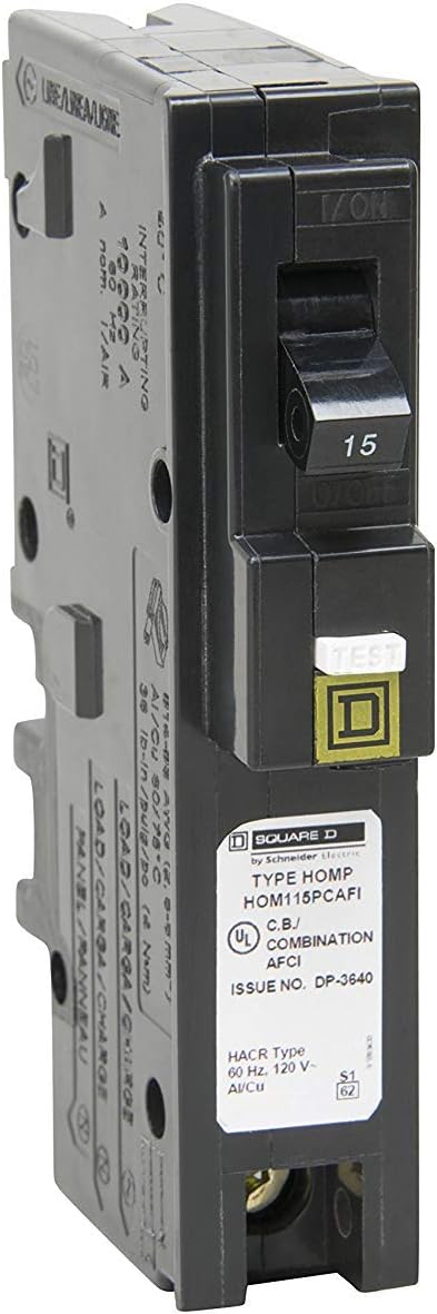 Square D HOM115PCAFIC 3 Pack 15Amp 120V Homeline Plug-On Neutral Single-Pole CAFCI Circuit Breaker, Black