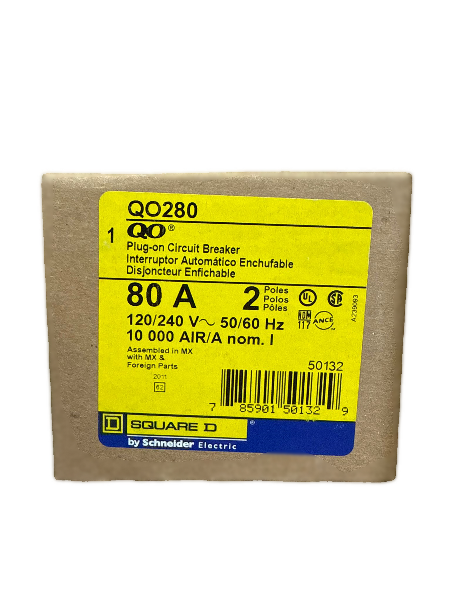SQUARE D BY SCHNEIDER ELECTRIC QO280 CIRCUIT BREAKER, THERMAL MAGNETIC, 2P, 80A