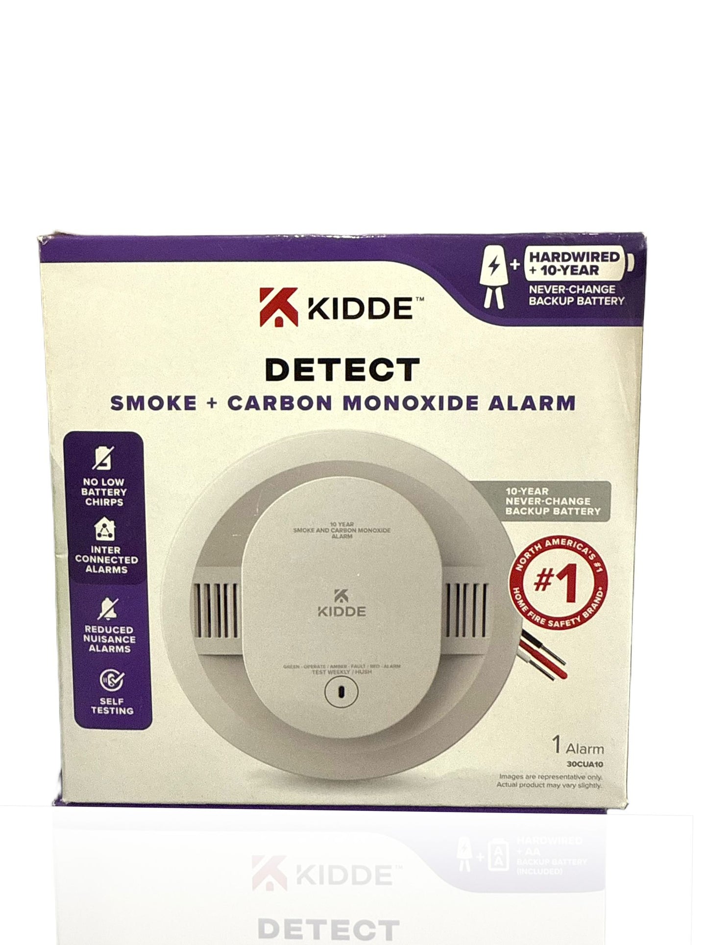 Kidde, 30CUA10, Hardwired Smoke & Carbon Monoxide Detector, 10-Year Battery Backup, Interconnectable LED Warning Light Indicators